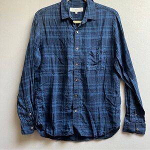 Rosso Urban Research 100% Linen Navy Plaid Button Down Shirt Sz M